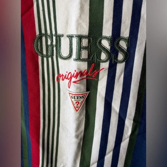 Men’s S & M Guess Originals Pat Vertical Striped Tee- Relaxed Fit - Unisex - Picture 11 of 14